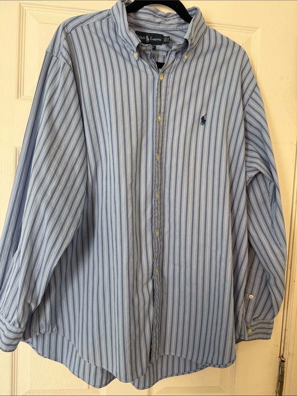 Polo by Ralph Lauren Light Blue and Navy Striped Button-Down Shirt 17.5 34/35